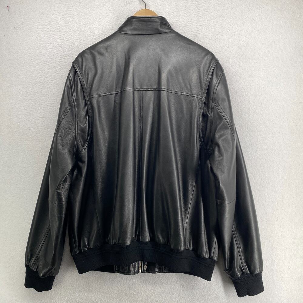 BROOKS BROTHERS Jacket Men XL Leather Motorcycle Bomber Quilted Super Soft Black - Picture 3 of 14